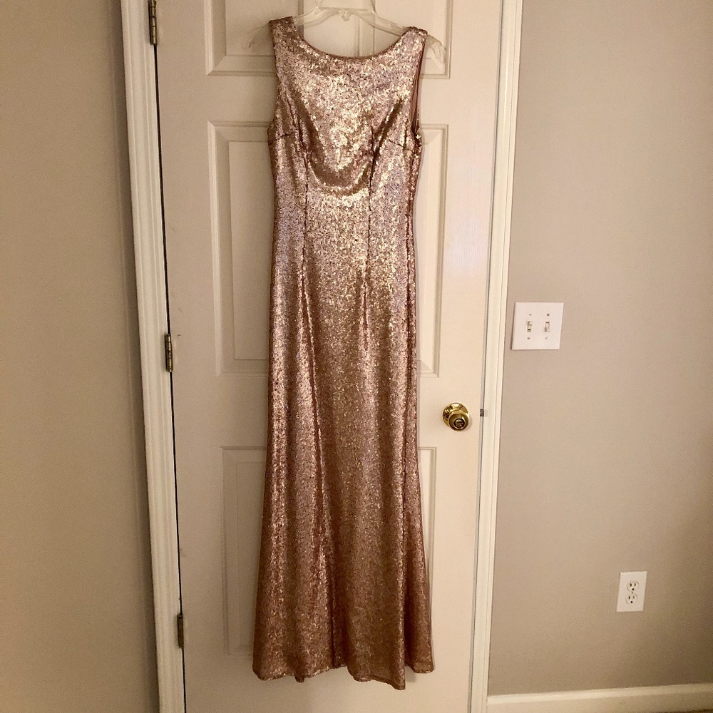 Lulu's Matte Rose Gold Sequin Maxi Dress, Size Med
